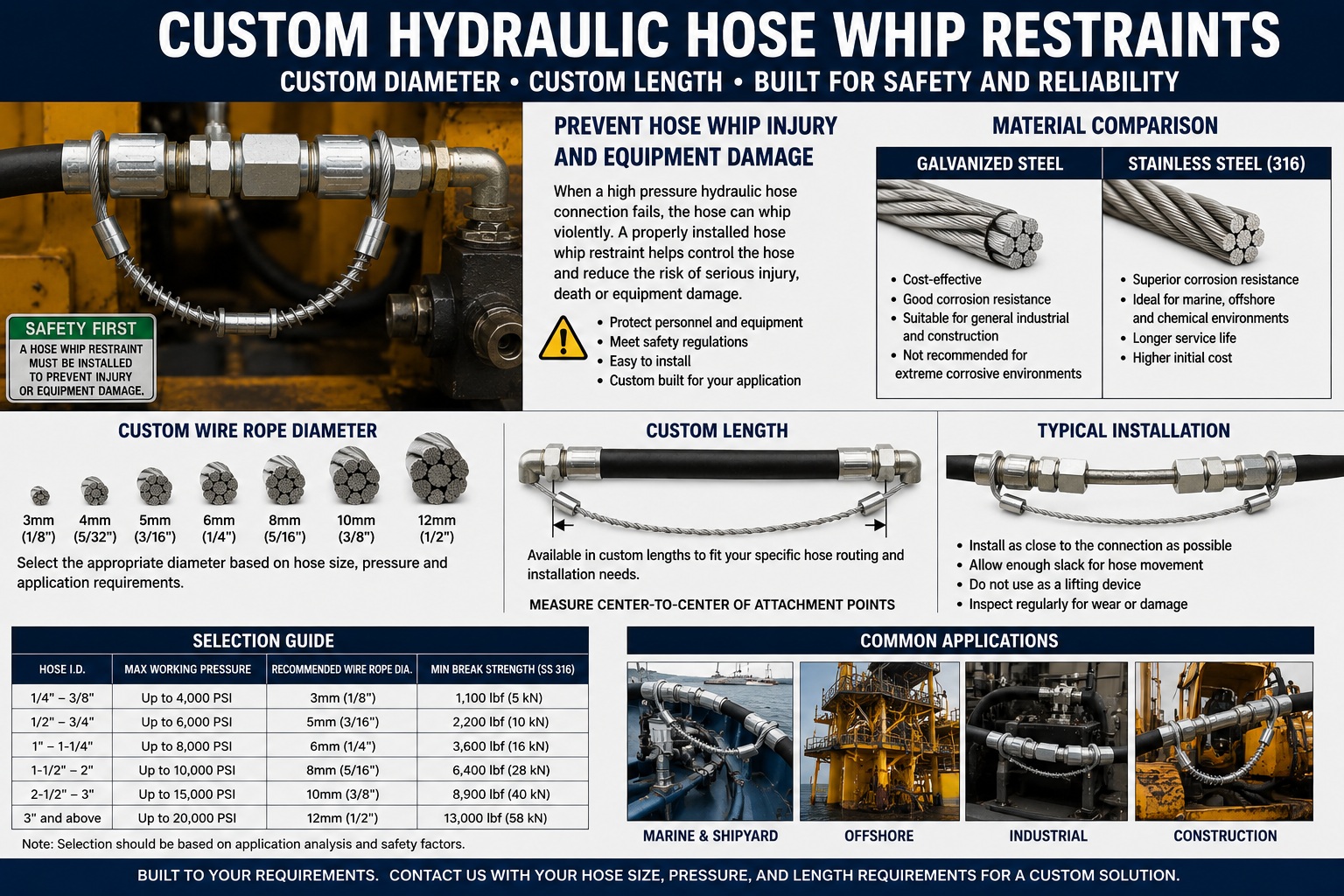 Custom length hydraulische Schlauchpeitschhalterung for high pressure hose connection