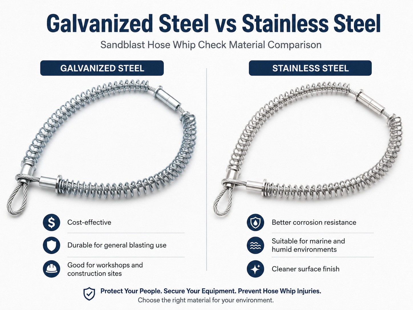 Galvanized steel and stainless steel sAndblast Schlauch Peitschenprüfung material comparison